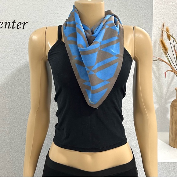 Seura by Marja Kurki Silky Scarf Blue Dark Grey Square Unique Geometric - Picture 1 of 5